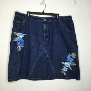 J.L.N.Y. Floral Embroidered Denim Skirt Plus Size 18W